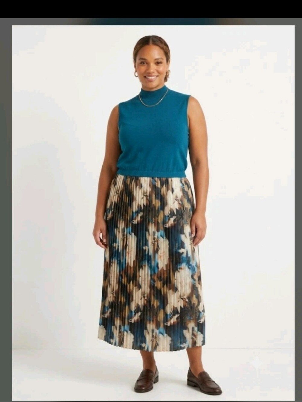 Nina Leonard Mix Media Mock Neck Sweater Dress 2X Pleat Lower Professional